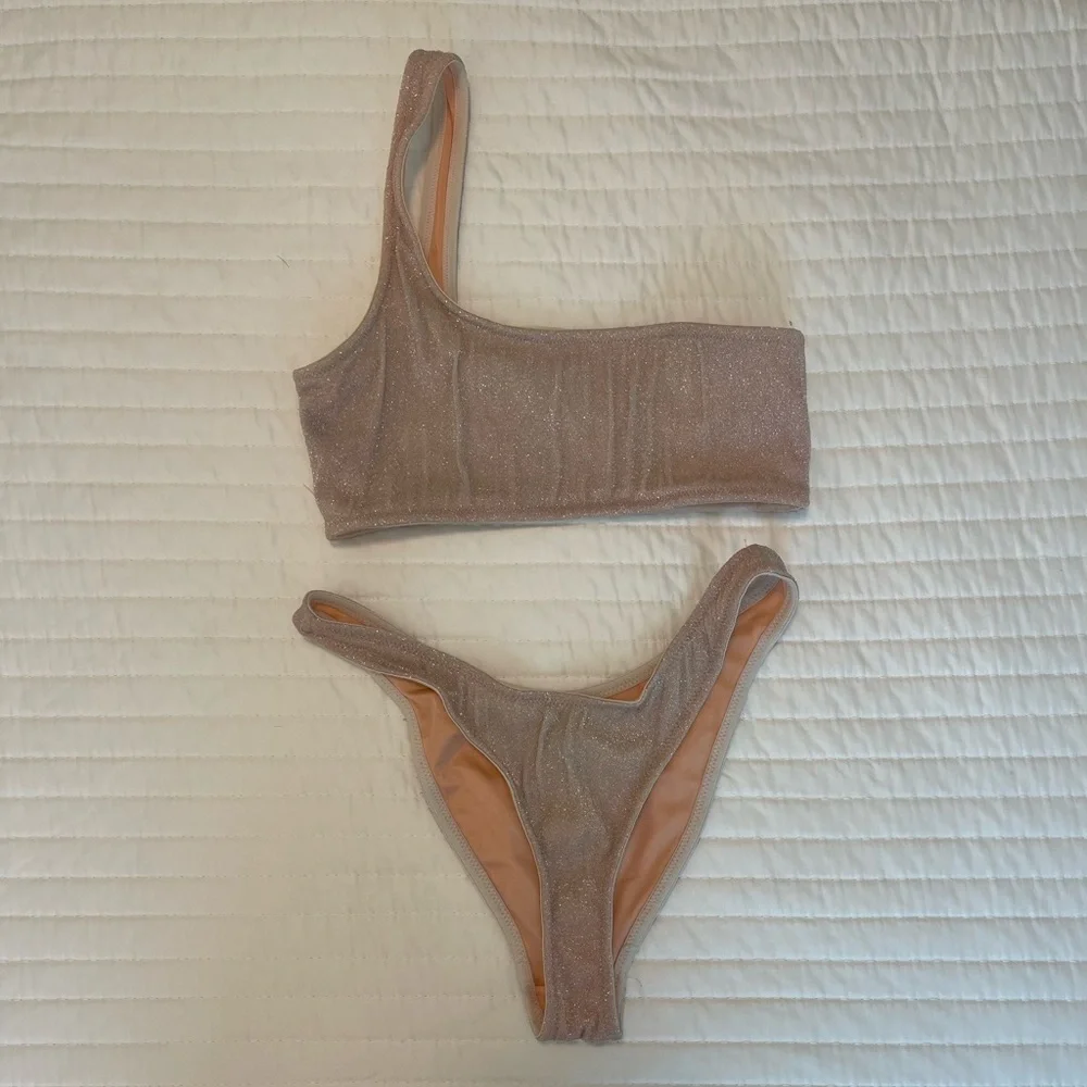 triangl swimwear Metallic Nude One-Shoulder Bikini Set